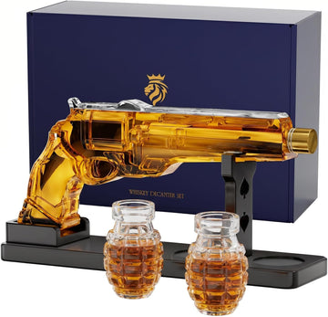 Gun Whiskey Decanter Sets for Men, Liquor Decanter Set with Shot Glass, Handcrafted Birthday Gifts for Men Dad