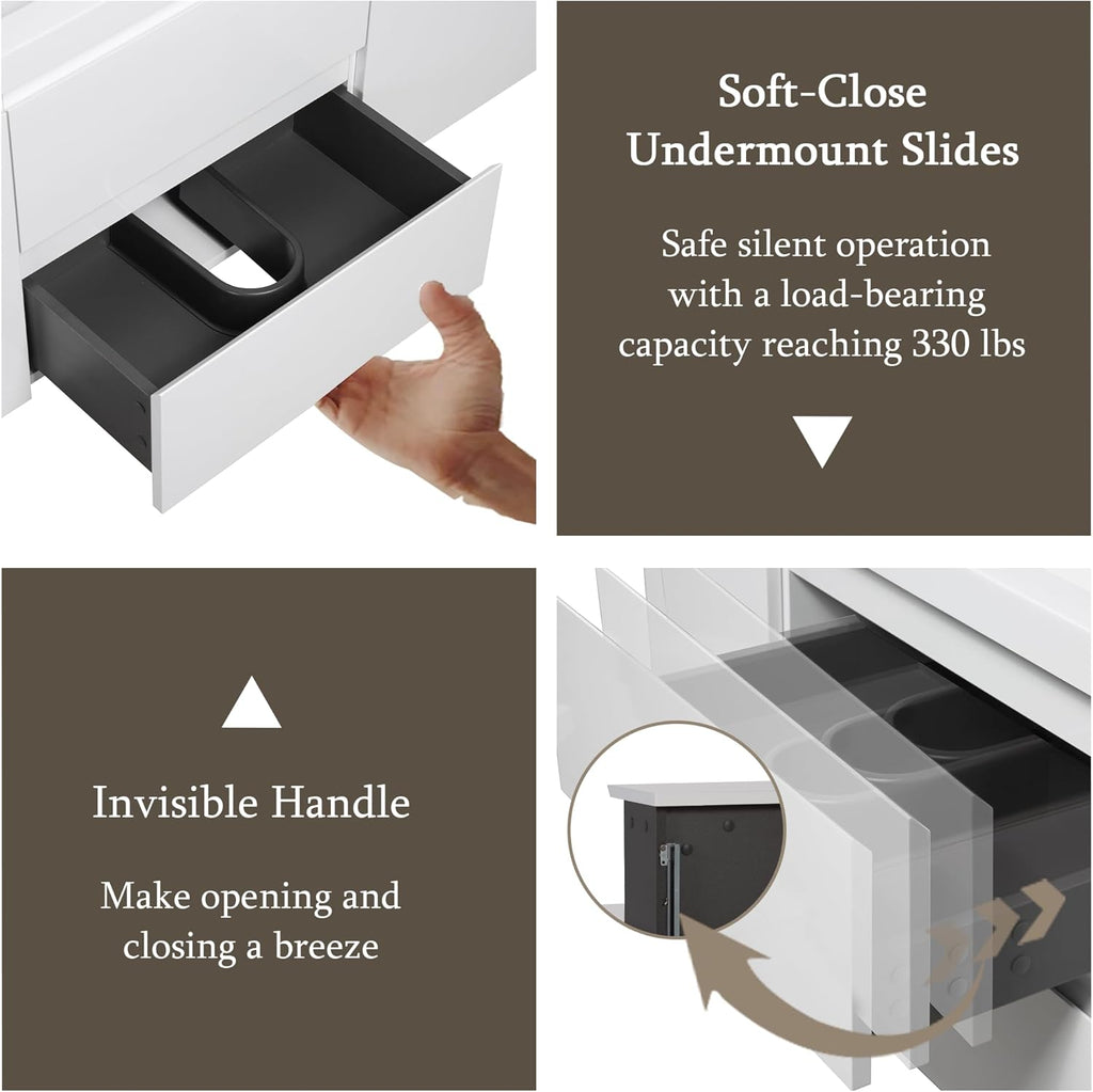 60 Inch Floating Bathroom Vanity with Sink, Large Storage Wall Mounted Floating Vanity with Soft Close Drawers