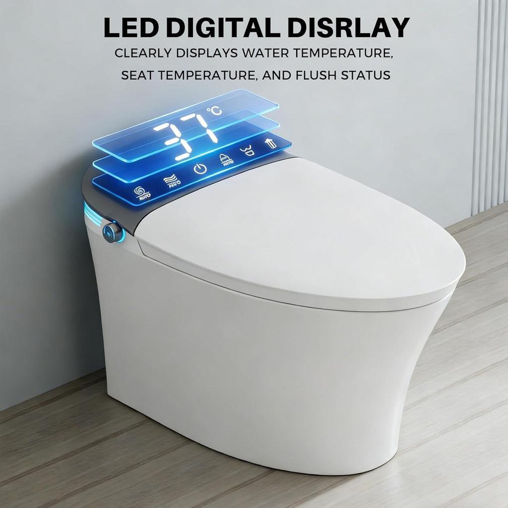 Smart Toilet With Bidet, One-Piece Elongated, Auto Open/Close & Flush, Heated Seat, Front & Rear Wash
