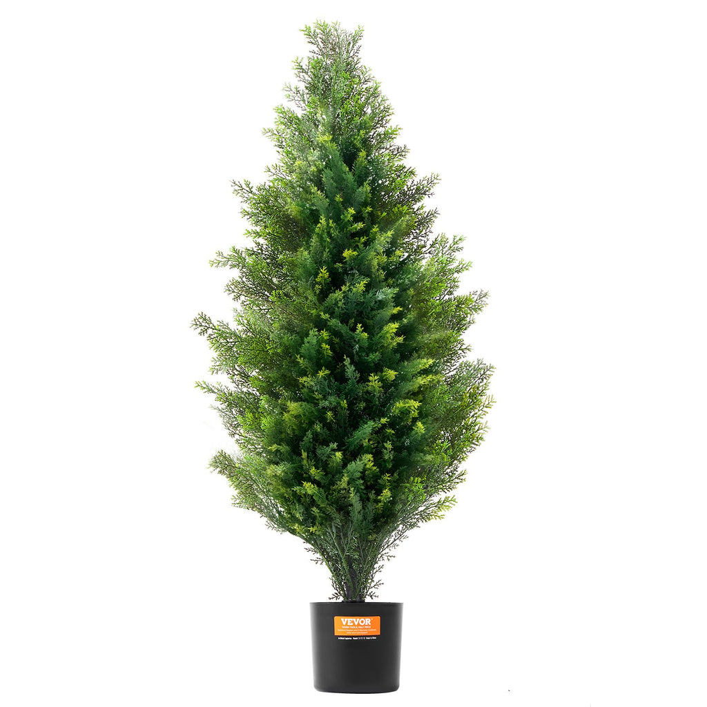 Artificial Cedar Topiary Tree, 36 inch Tall (2 Pieces), with Extra Leaves & Pot Faux Evergreen Fake Pine Cypress