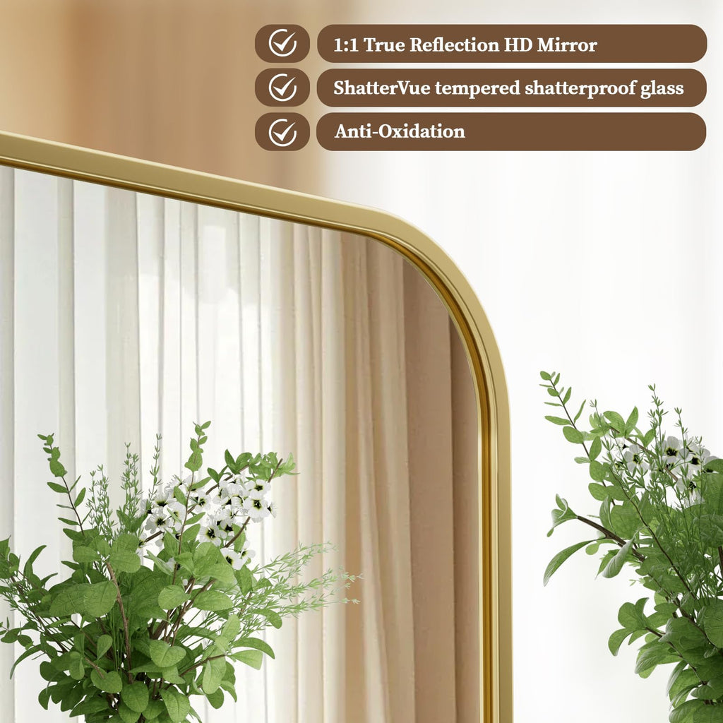 30x40 Black Metal Frame Rectangle Vanity Mirror,Rounded Corners