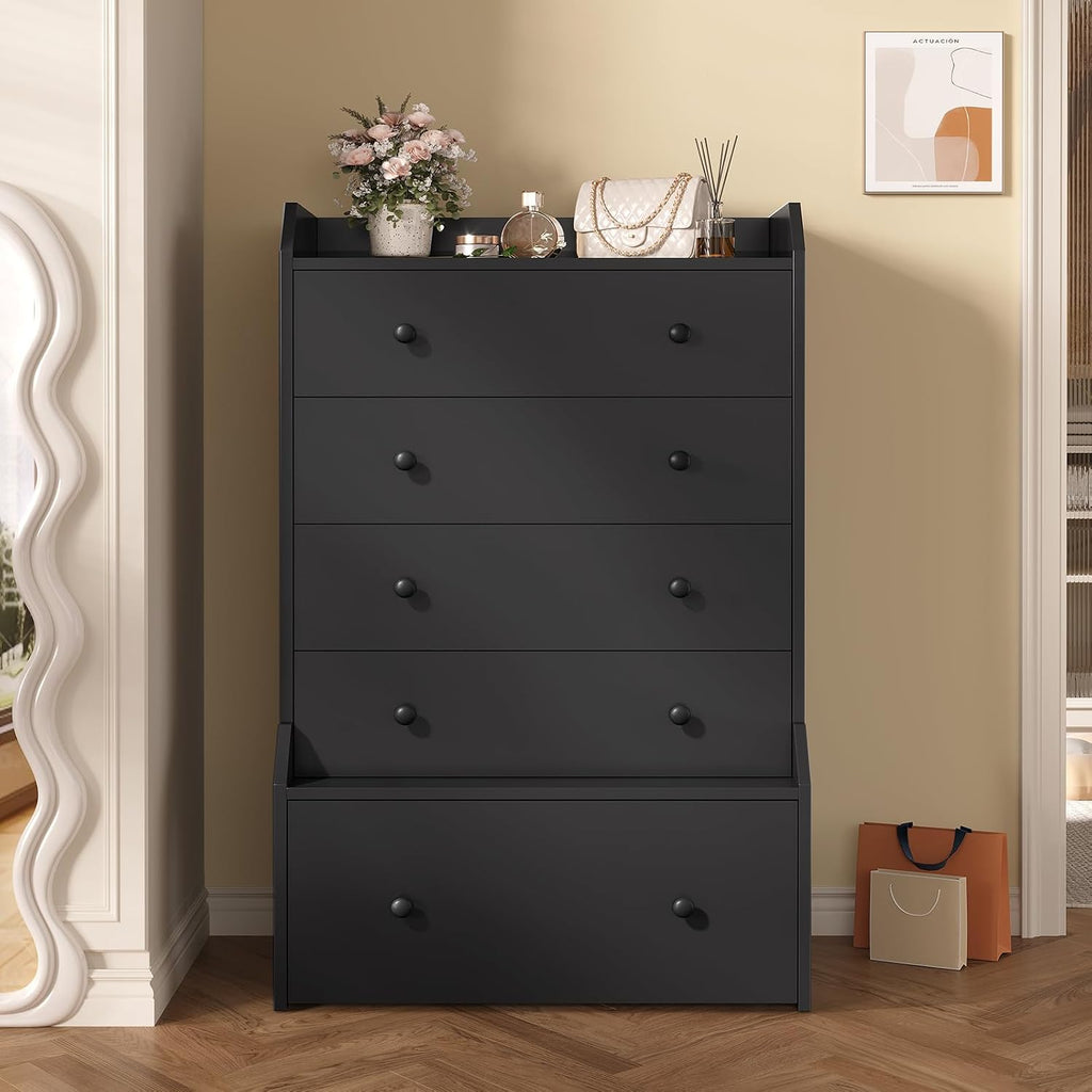5 Drawer Tall Black Dresser | Chest of Drawers,Large Modern Vertical Dresser ,Closet