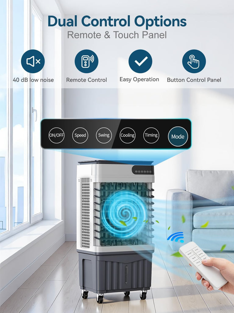 2600CFM Swamp Cooler, 4-IN-1 Evaporative Air Conditioners With 8.5 Gal Water Tank, 4 Ice Packs, Remote, 12H Timer