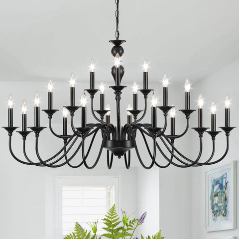 Black Chandelier 21 Light, Large Farmhouse Chandeliers for Dining Room Light Fixtures Over Table, 3 Tier Industrial Candle Hanging Lighting Fixture for Living Room Foyer Staircase Restaurant Villa A109-B0DLKR1C9X