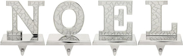 Stocking Holder for Mantle - 4pc N O E L Christmas Stocking Holders Nickel - Stocking Holders with Velvet Bottom