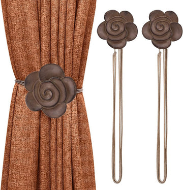 Magnetic Curtain Tieback, Vintage Curtain Holdback, Resin Flower Curtain Ties with Rope Drapery Retro Window Curtain