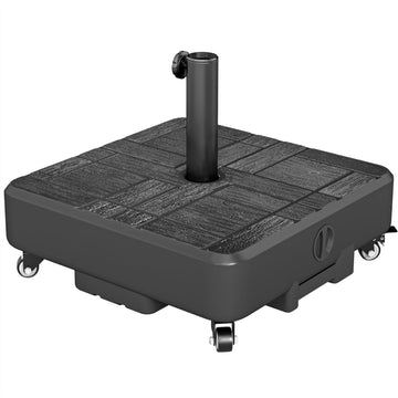 Refined Wood Grain Patio Umbrella Base with Wheels, Heavy Duty Outdoor Umbrella Stand for 6-13 ft Umbrellas