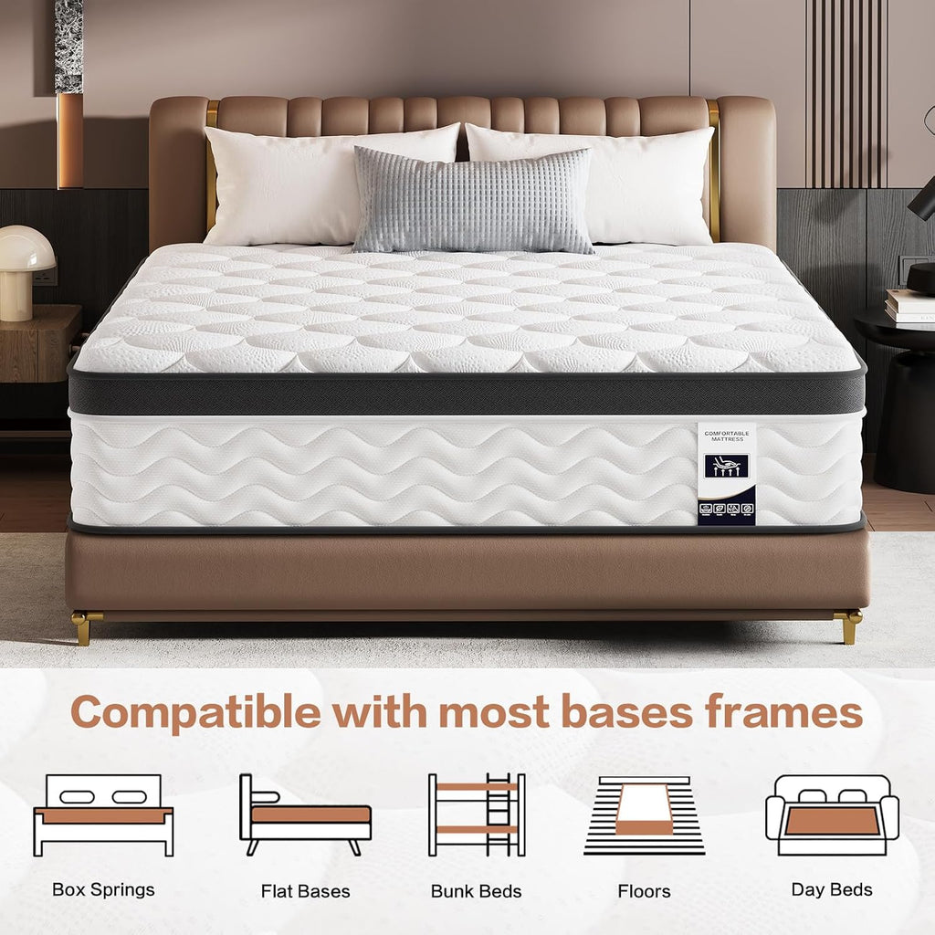 12 Inch Full Size Mattress, Hybrid Bed Mattress in a Box, 75" x 54" | Memory Foam Hybrid, Back Support & Pressure