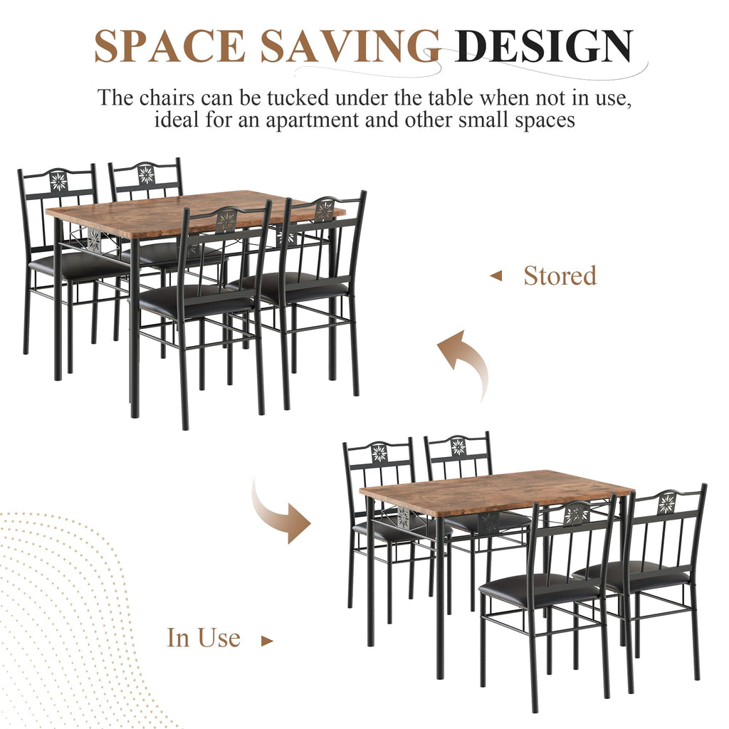 Dining Table Set for 4, 5-Piece Wood Kitchen Table with Upholstered Padded Chairs for Small Space, Breakfast Nook