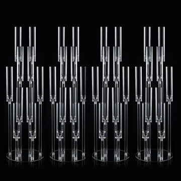 4 Sets 10 Arms Acrylic Candelabra Wedding Centerpiece,33.7Inches Floor Clear Candlesticks Holder with Acrylic Shade