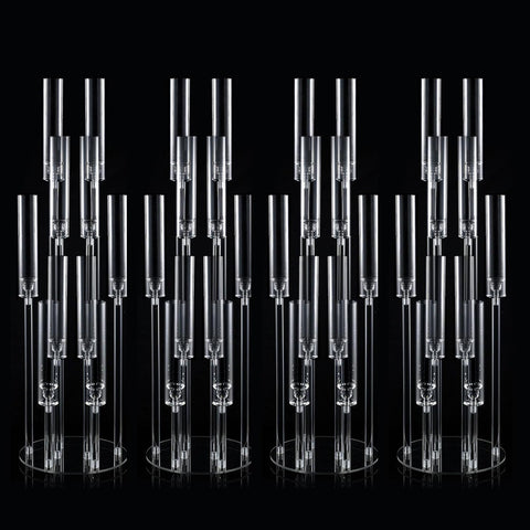 4 Sets 10 Arms Acrylic Candelabra Wedding Centerpiece,33.7Inches Floor Clear Candlesticks Holder with Acrylic Shade