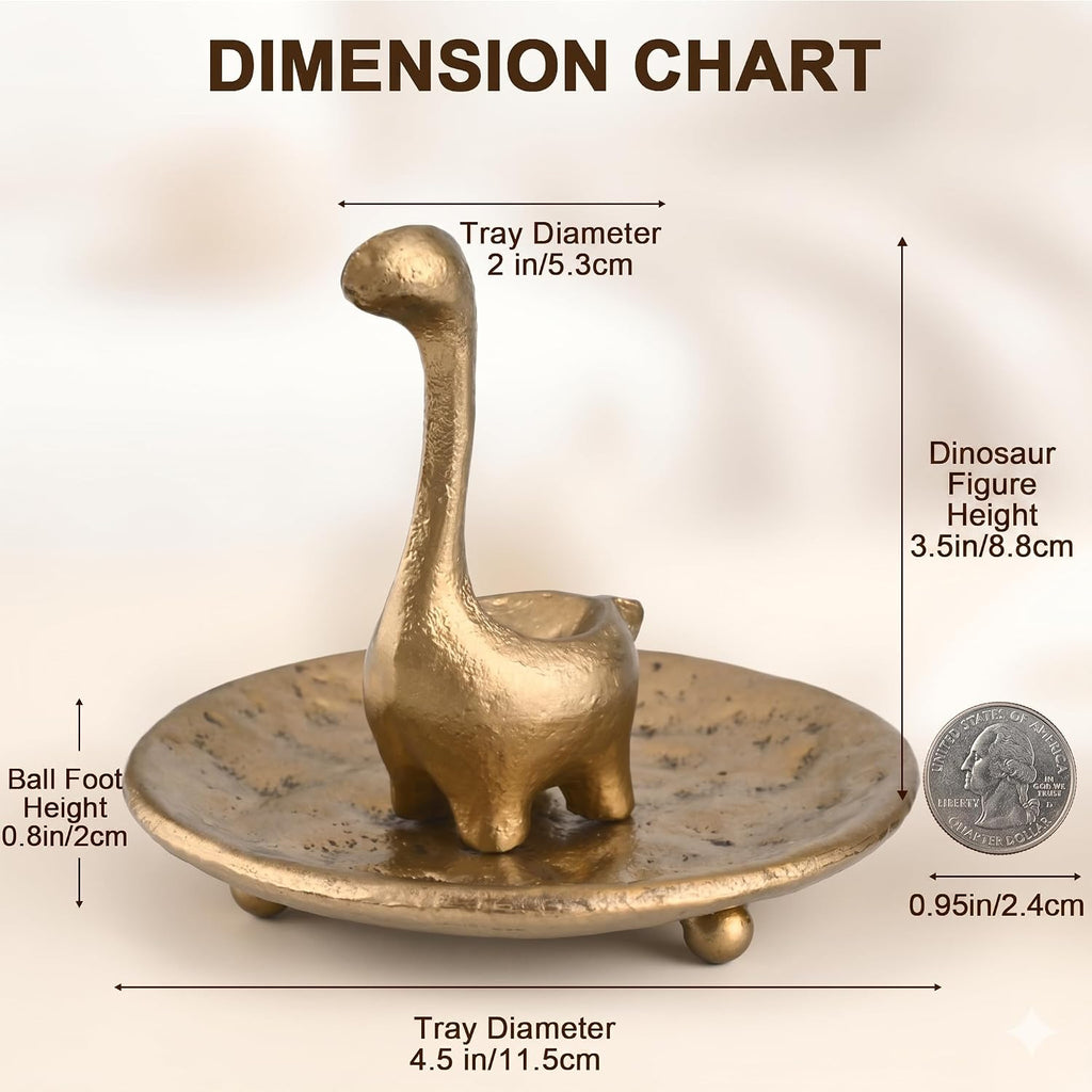 Dinosaur Jewelry Dish, Vintage Brass Cast Iron Trinket Tray