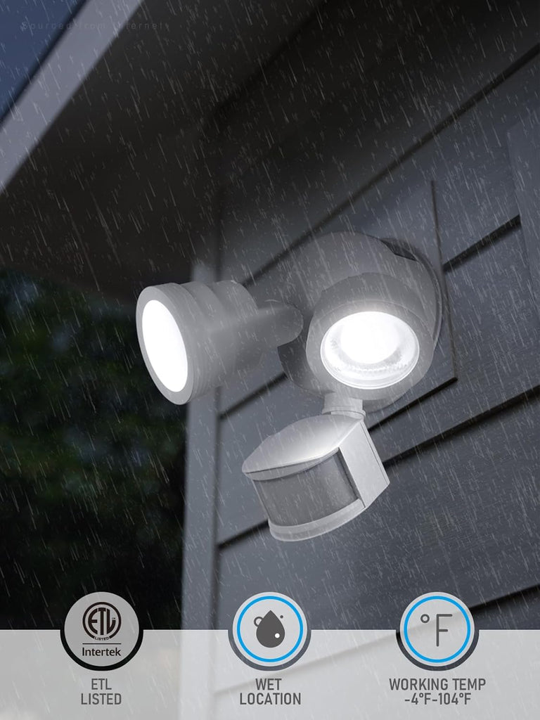 25W LED Security Light Outdoor Motion Sensor 5000K White | 30°-80° Beam Angle Adjustable Motion Flood Lights for