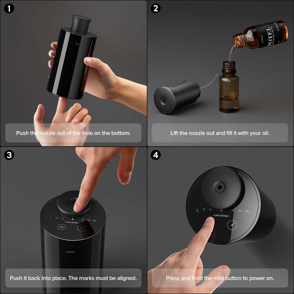 AN6 Waterless Essential Oil Diffuser Starter Kit, Black