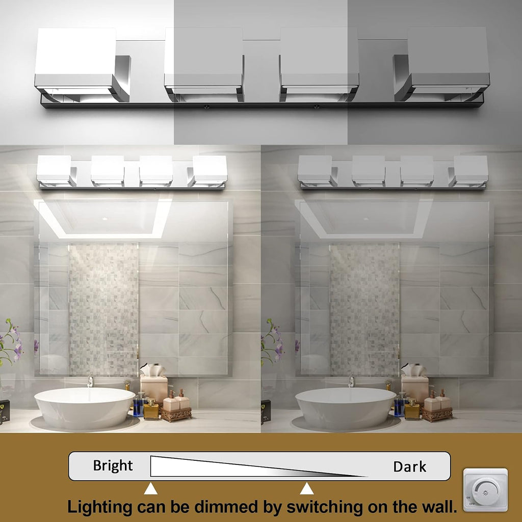 Dimmable Modern 4 Lights LED Vanity Light Up and Down Chrome Bathroom Wall Light Fixtures Over Mirror(White Light