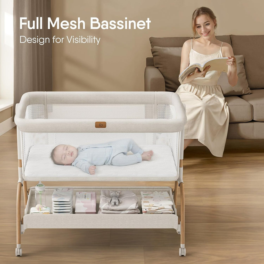 Bassinet Bedside Crib, Stable and Secure Crib for Newborns, Beige | 3-in-1 Baby Bassinet Bedside Sleeper with