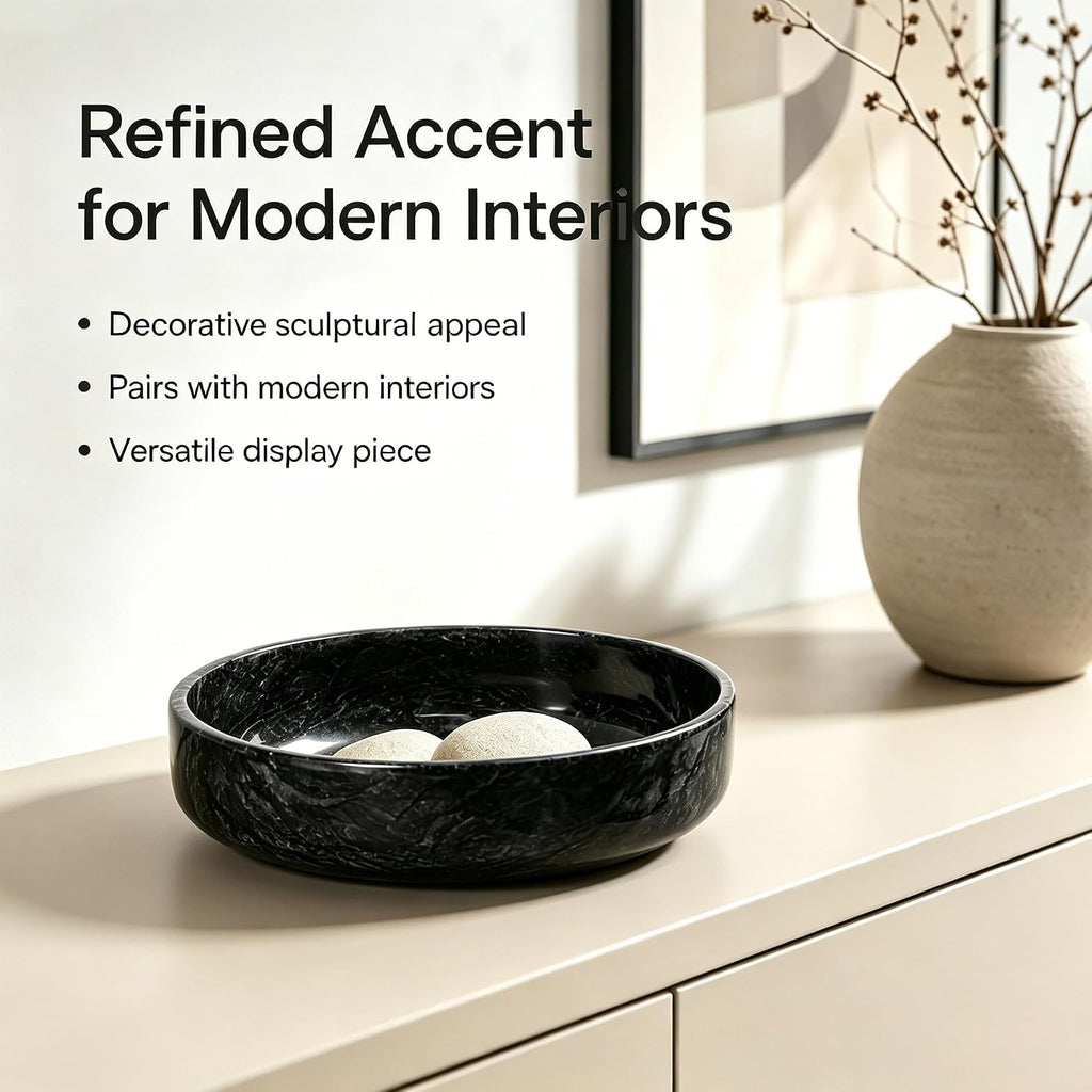 Natural Marble Decorative Bowl - Hand-Polished Stone Catchall Tray for Coffee Table Centerpiece, Entryway Key Holder