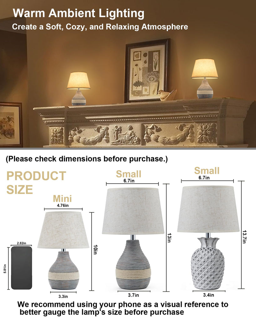 10" Small Ceramic Cordless Table Lamp, Rechargeable Battery, Coastal