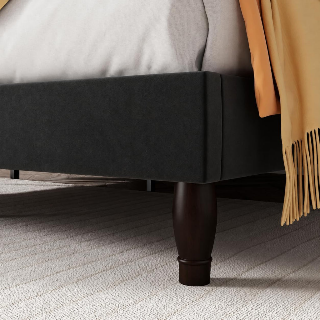 Queen Bed Frame with Adjustable Headboard/Velvet Upholstered/Diamond Button Tufted and Metal Studs/No Box Spring