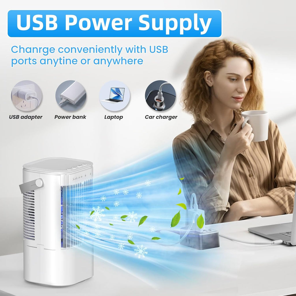 Portable Air Conditioners 4-in-1 Mini Small Air Conditioner Evaporative Air Cooler Fan with 1000ml Water Tank 3 Speeds