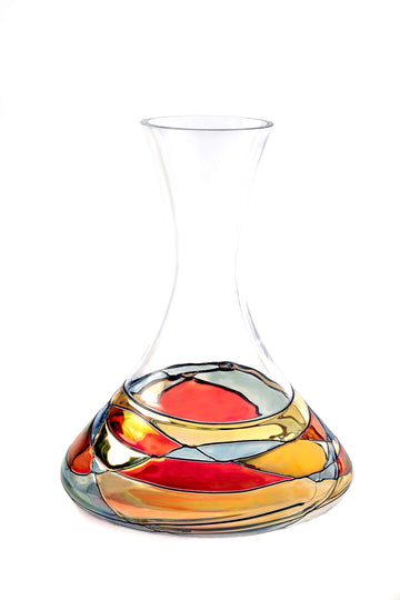 Sagrada Barcelona Magnificent Wine Decanter Sagrada Red Line Colorful Hand Painted & Stunning Mouth Blown Unique