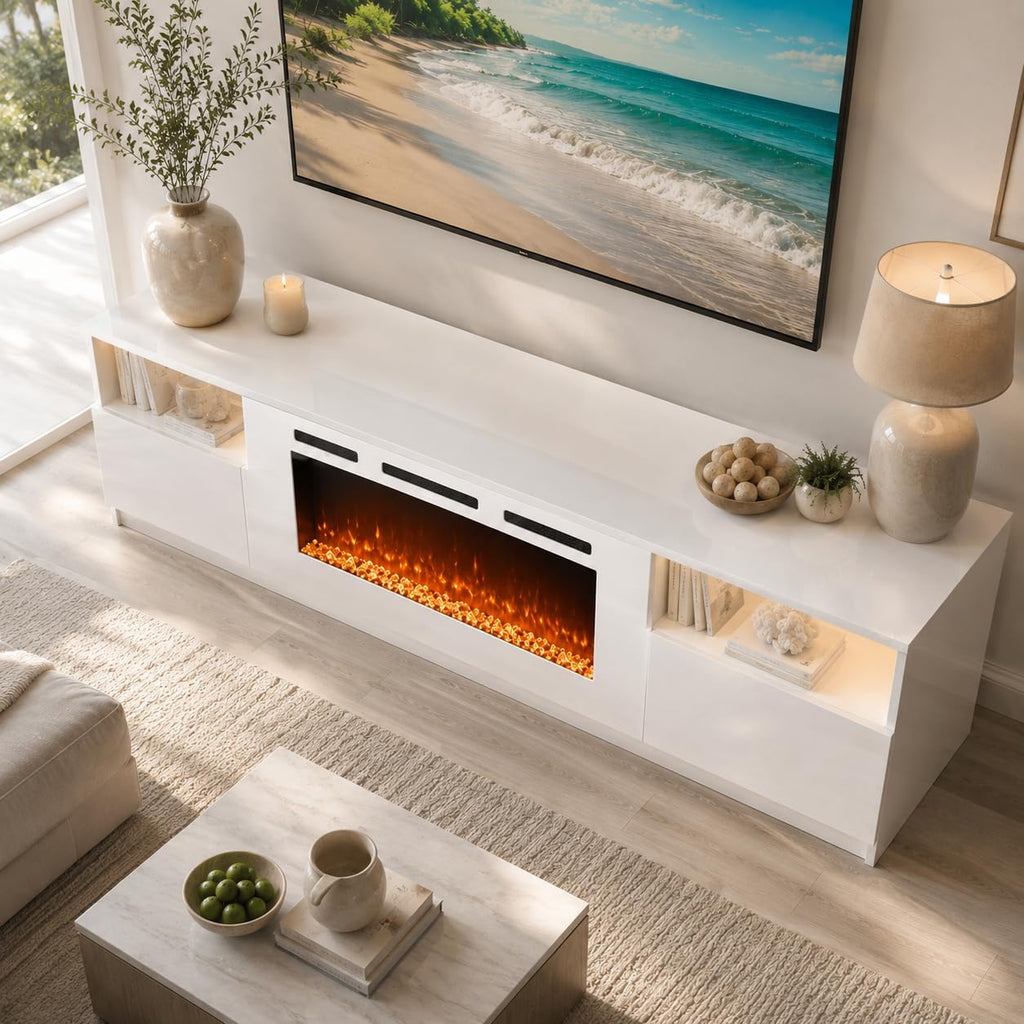 70" Fireplace TV Stand for TVs Up to 80",Entertainment Center with 36" Electric Fireplace and 12 Colors LED