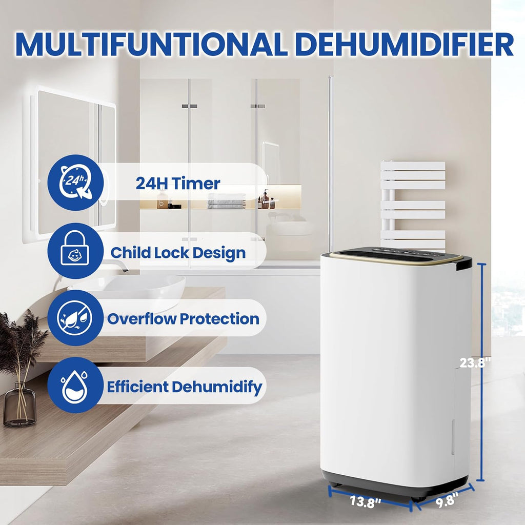 5000 Sq.Ft Dehumidifier for Basement with Drain Hose, 50 Pint Large Best Compressor Dehumidifiers for Home or Garage