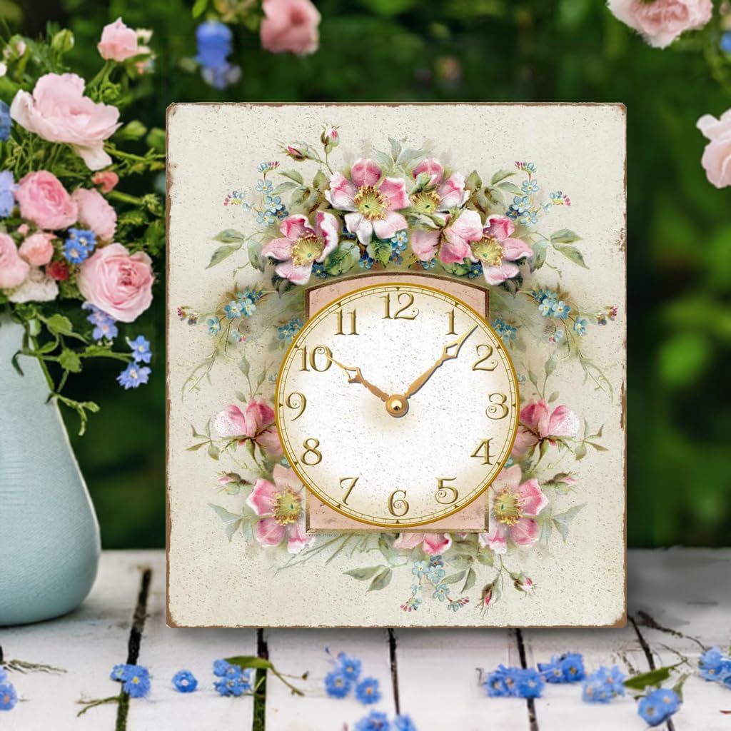 Handmade Pink Roses Victorian Style Wall Clock