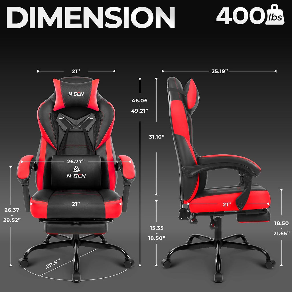 Big & Tall Gaming Chair with Footrest, Lumbar Support, Red