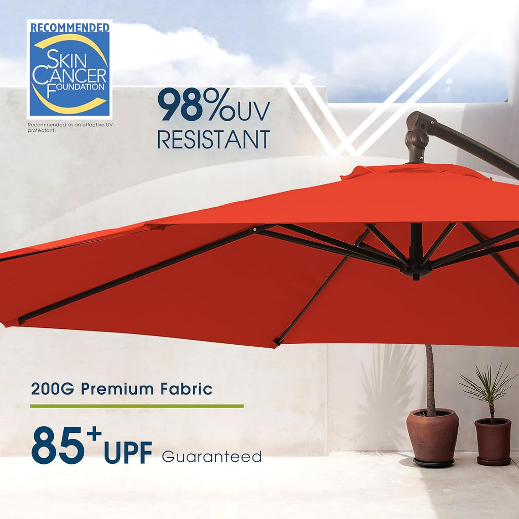 10ft Patio Umbrella with Base Included, Outdoor Offset Cantilever Umbrella, Infinite Tilt, Crank and Cross Base