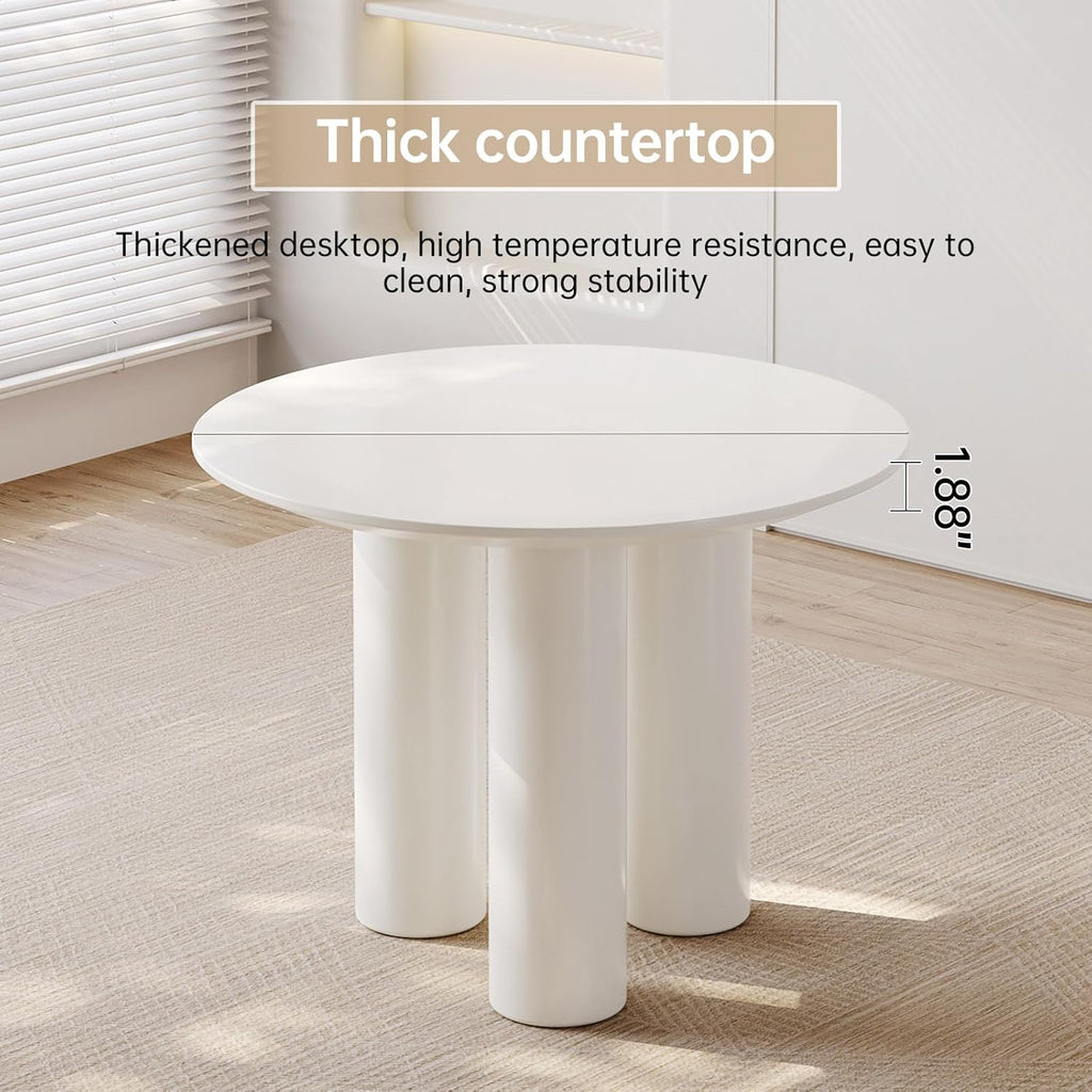 39" Round Dining Table for 4 Cream White Kichen Table with 3 Legs Modern Round Table 4 Seats Dining Room Table for Dining Room Restaurant Breakfast Nook Studio