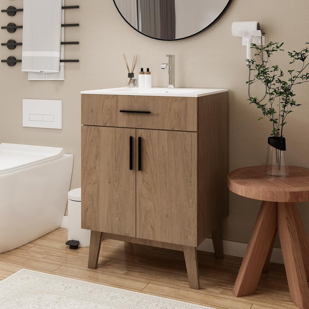 24" Bathroom Vanity with Sink, Vanity Combo with Two Soft Close Cabinet Doors