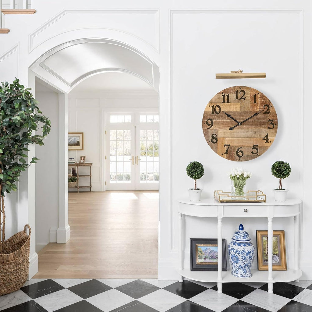 24 Inch Silent Large Wall Clock Battery Operated for Farmhouse Kitchen,Non-Ticking Retro Wall Clock with Big Numbers