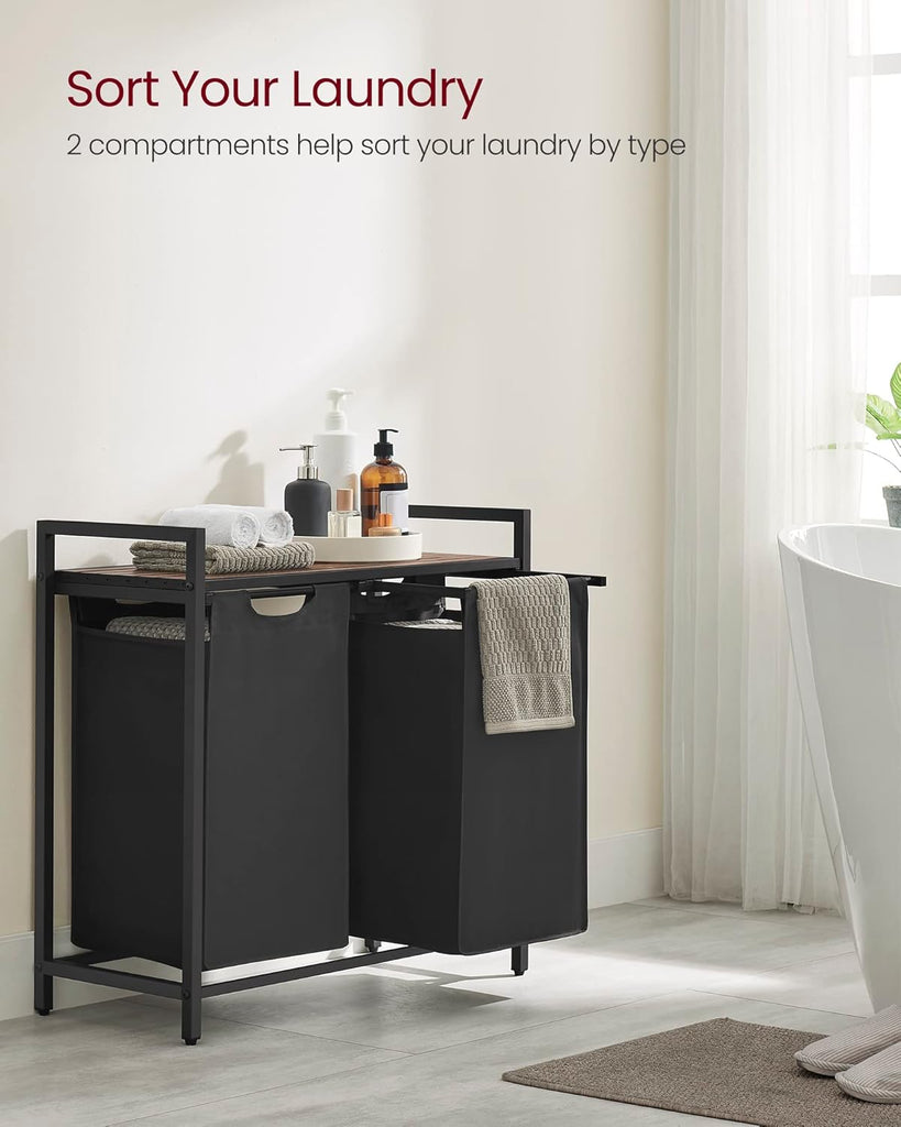 Laundry Hamper, Laundry Basket, Laundry Sorter with 2 Pull-Out and Removable Bags, Shelf, Metal Frame, 2 x 12.1