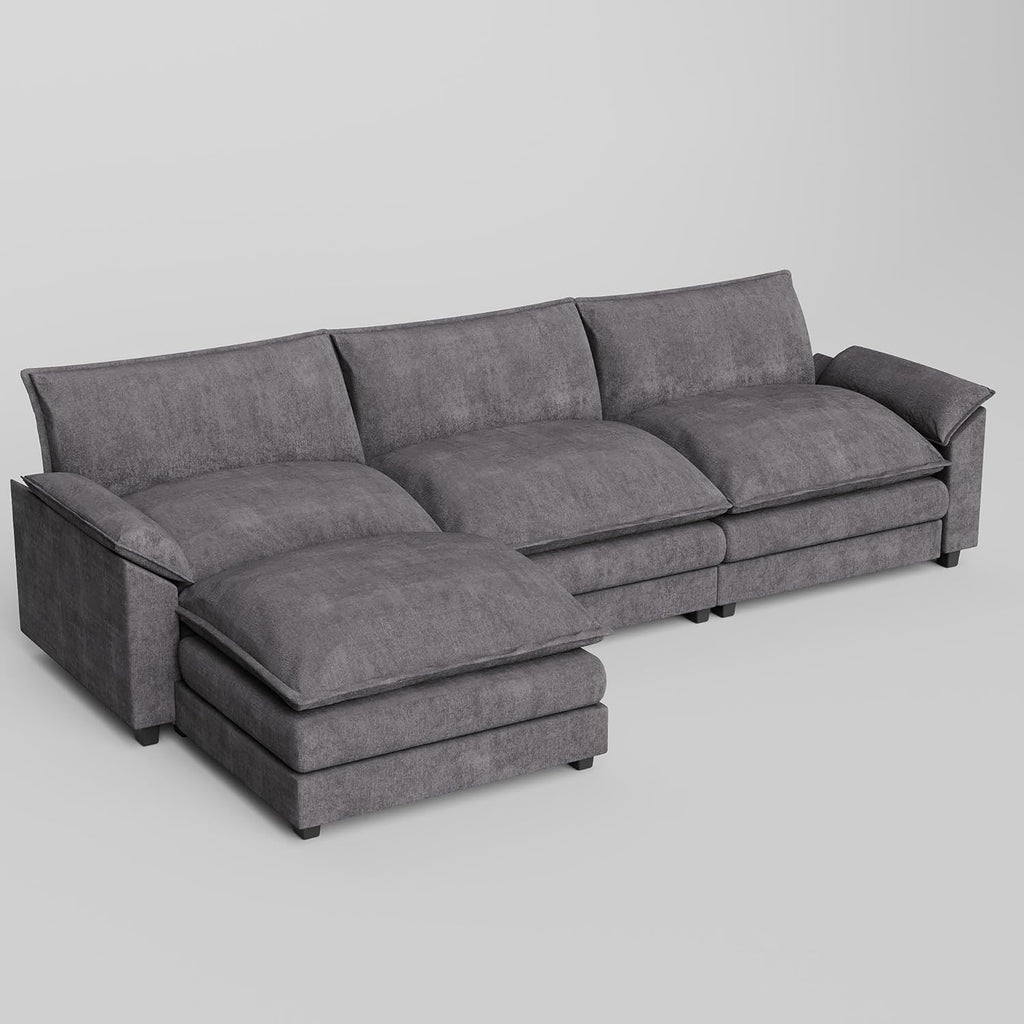 119” Sectional Sofa Modern Deep Couch with Reversible Ottoman