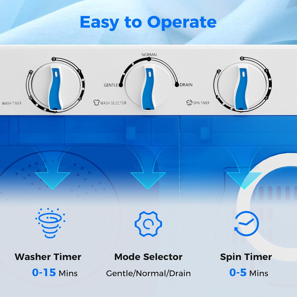 Portable Washing Machine, 17.6lbs Compact Washer Spinner Combo with Pump Drain, Twin Tub 11lbs Wash & 6.6lbs Spin