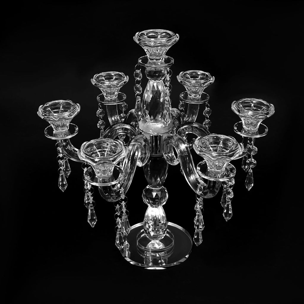 7 Arm Crystal Candelabras, 14" Retro Candle Holder, Atmosphere Candlestick, Vintage European Transparent Candle