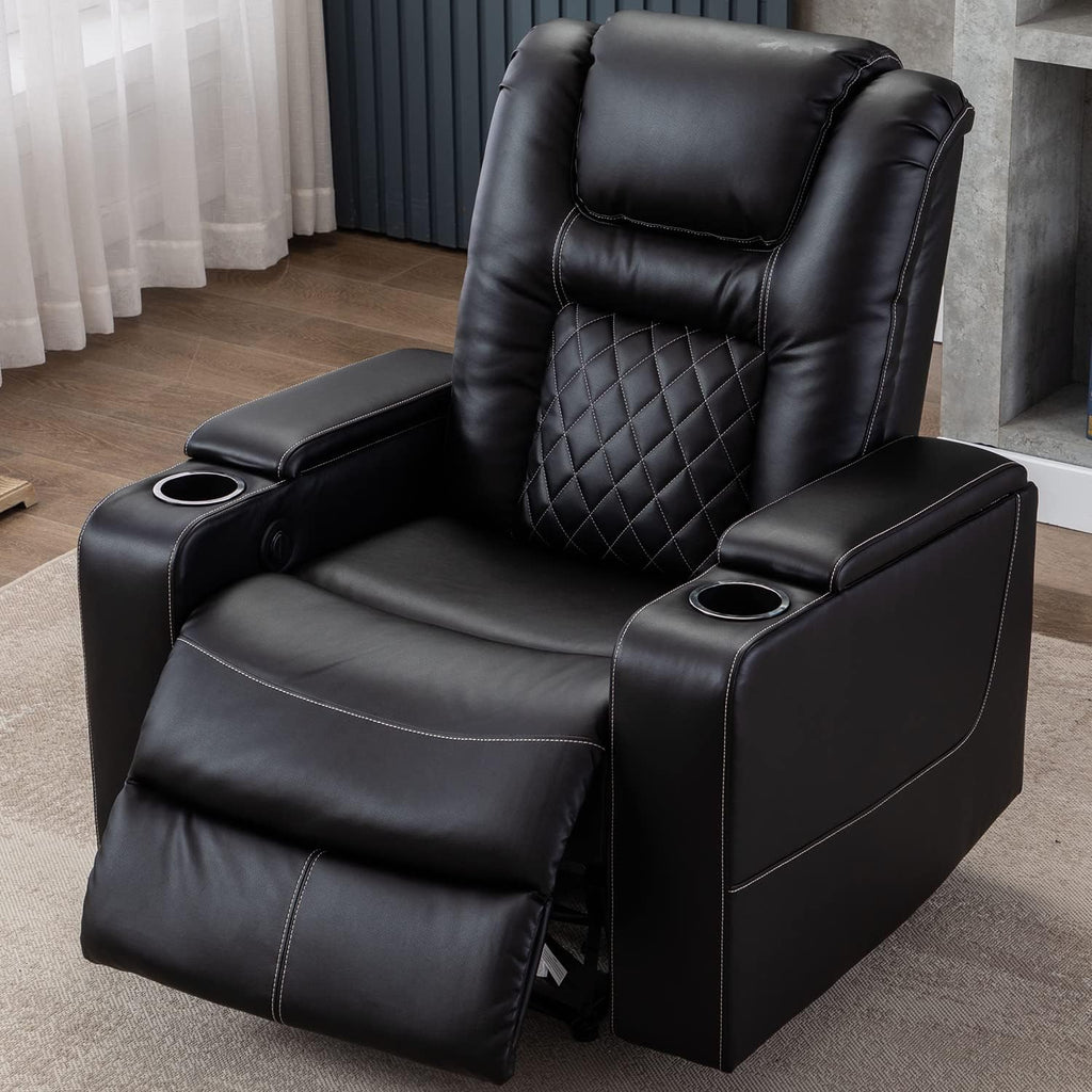 Electric Power Recliner Chair with USB Ports and Cup Holders, Breathable Leather Home Theater Seating with Hidden Arm
