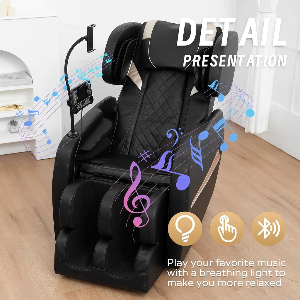 Zero Gravity Massage Chair with Heat, Full Body Airbags, Touch Screen, 6 Rollers, Bluetooth Speaker
