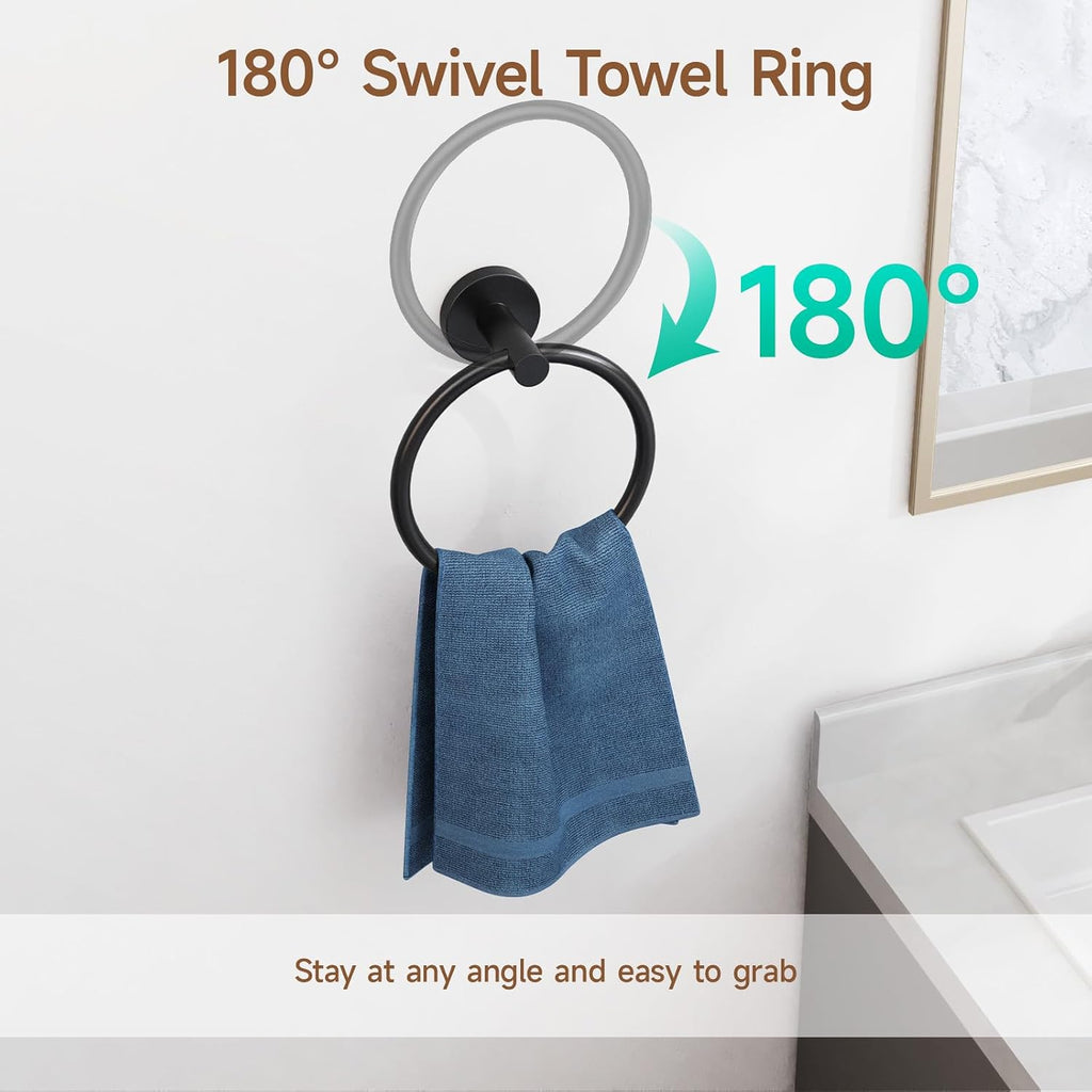 4PCS Matte Black Bathroom Accessories Set, 24-Inch Towel Bar Set | Durable SUS304 Stainless Steel Bathroom Hardware