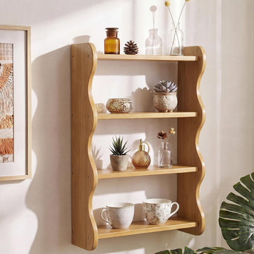 100% Solid Wood Wall Shelf 4-Tier Rustic Cloud Floating Shelves Wall Mounted Storage Rack Farmhouse Decor Display