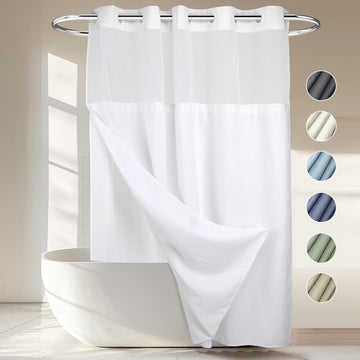 Heavyweight Waffle No Hook Shower Curtain with Liner,White,71x74 | Dotted Waffle,Snap-in Liner,Heavy
