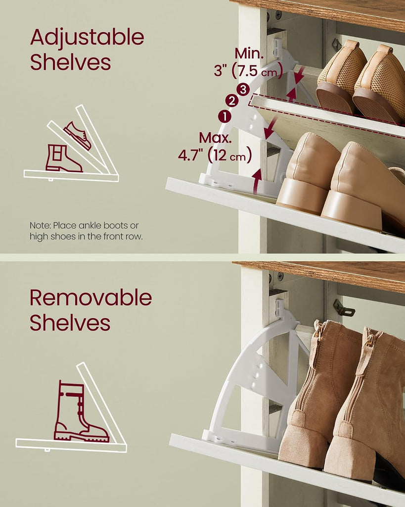 Shoe Storage Cabinet Organizer with 2 Flip Drawers, Freestanding Narrow Shoe Rack Cabinet , Farmhouse