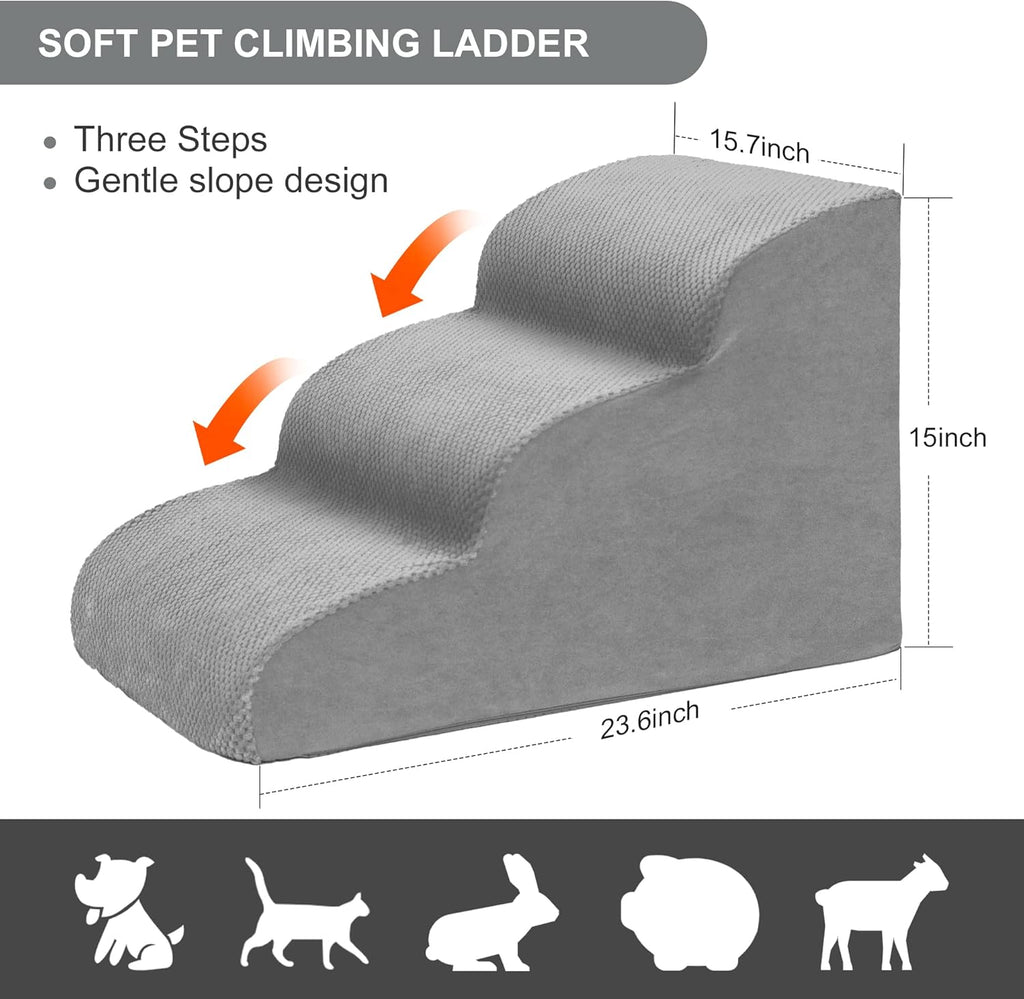 Dog Stairs for Small Dogs, 3 Tiers High Density Foam Dog Ramp, Extra Wide Non-Slip Pet Steps for High Beds Or Couch