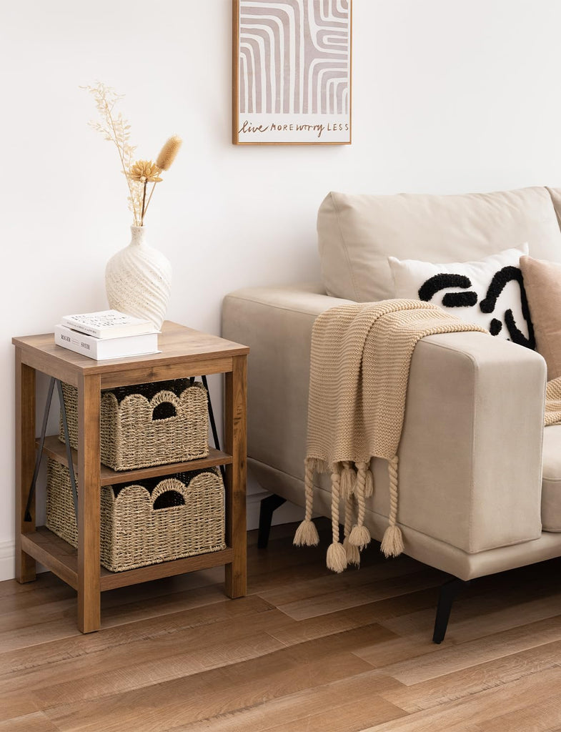 Scalloped Wicker Basket, Woven Baskets for Storage, Seagrass