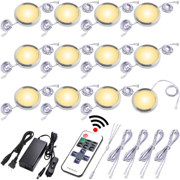 Slim Under Cabinet LED Puck Lights, 110V Wired Ambiance Lighting, Plug-in & Direct Hardwired, Daisy Chained linkable