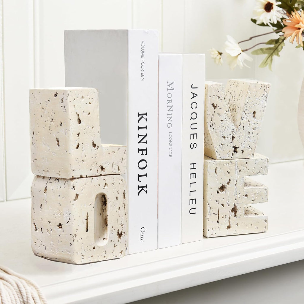 Book Ends Decorative with Love Design,Small Farmhouse Heavy Duty Bookends | Book Holders for Shelves, Book Stoppers