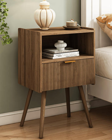 Nightstand, Modern Bedside Table with Storage Drawer and Open Wood Shelf, and Small Spaces, Accent Night Stand with