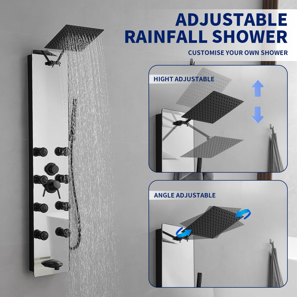 Stainless Steel Shower Panel Tower System Black Split Type