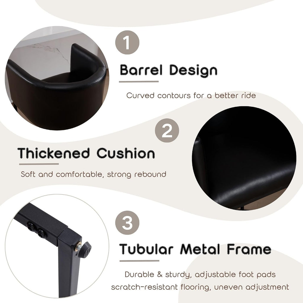 PU Leather Bar Stools Set of 2, Modern Upholstered Counter Height Bar stools 24" Leather Barstools Barrel